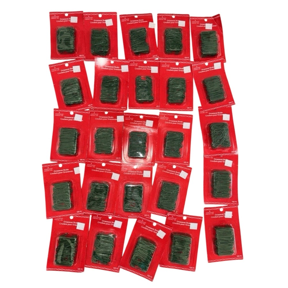 Ashland Ornament Hooks Lot of 25 Packs 120 Count Ea. Green Christmas Tree Hanger